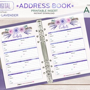 A5 Address Book for Planner, Contacts Printable Page Half Size Insert ...