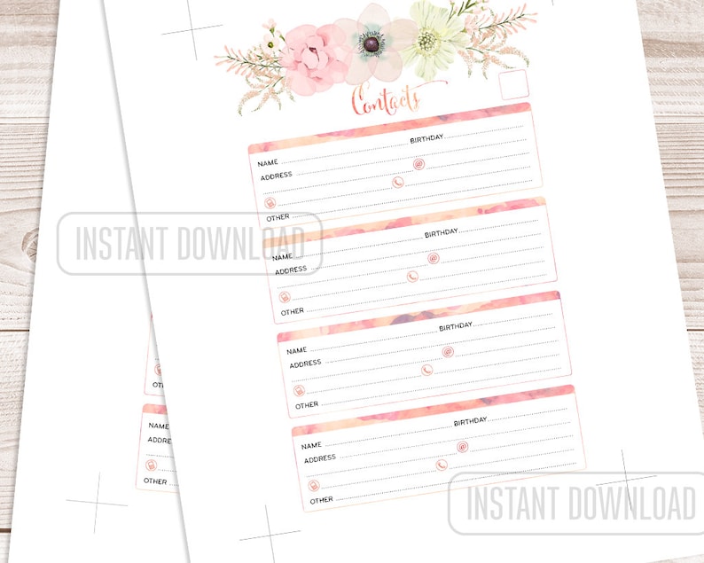 A5 Address Book Insert for Planner, Contacts, Printable Pages, Half ...