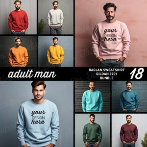 以下が含まれることがあります： 赤、白、オレンジ、黄、ピンク、青、緑、えんじなど、さまざまな色の大人用ラグランスウェットシャツ18枚セット。 スウェットシャツは、前面に空白があり、独自のデザインを追加できます。 「your design here」というテキストが、スウェットシャツの1枚の前面に印刷されています。