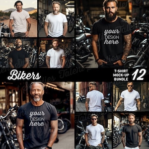 Biker T-Shirt mockup BUNDLE, motorcycle bike man mock-up, bella canvas 3001 gildan 5000 t shirt mock, tshirt. Instant download. 0009MO B