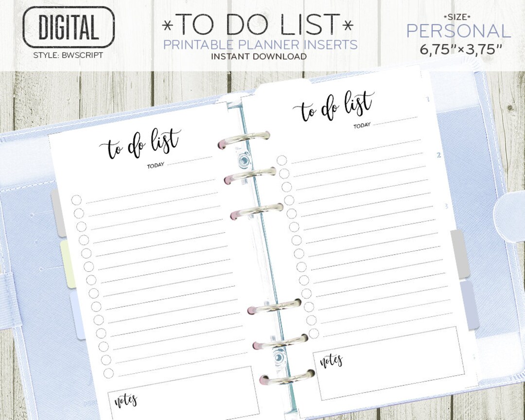 PERSONAL Size to Do List Planner Insert, Black and White Page Printable ...