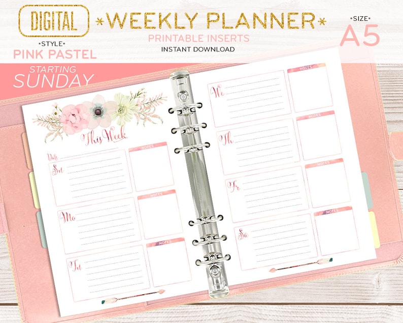 A5 Weekly planner printable pages filofax inserts half size Etsy