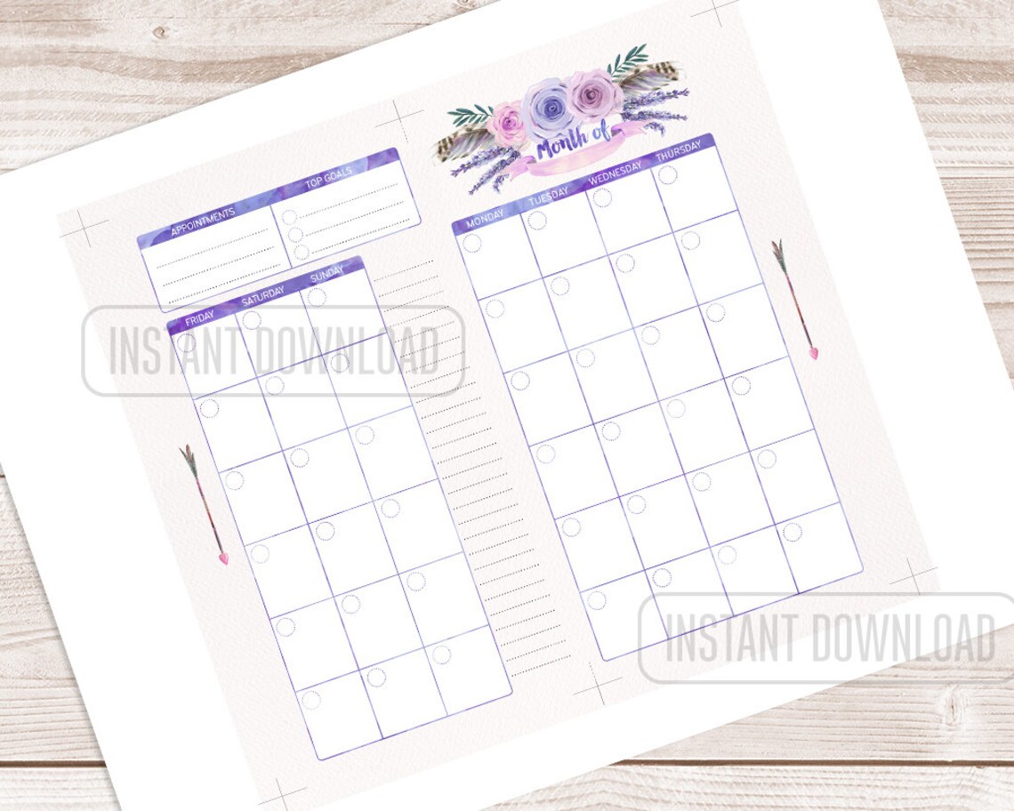 PERSONAL Size Monthly Planner Insert Printable Month per 2 - Etsy