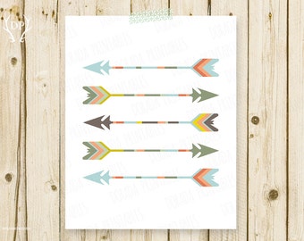 Five tribal arrows, printable, nursery wall art, tribe graphics, kids room decoration, artwork instant download