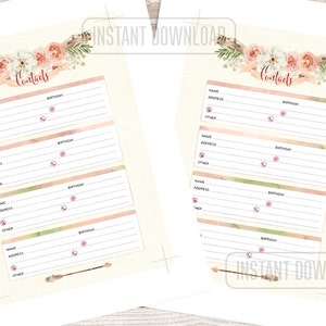 A5 Address Book for Planner, Contacts Printable Page, Half Size Insert ...