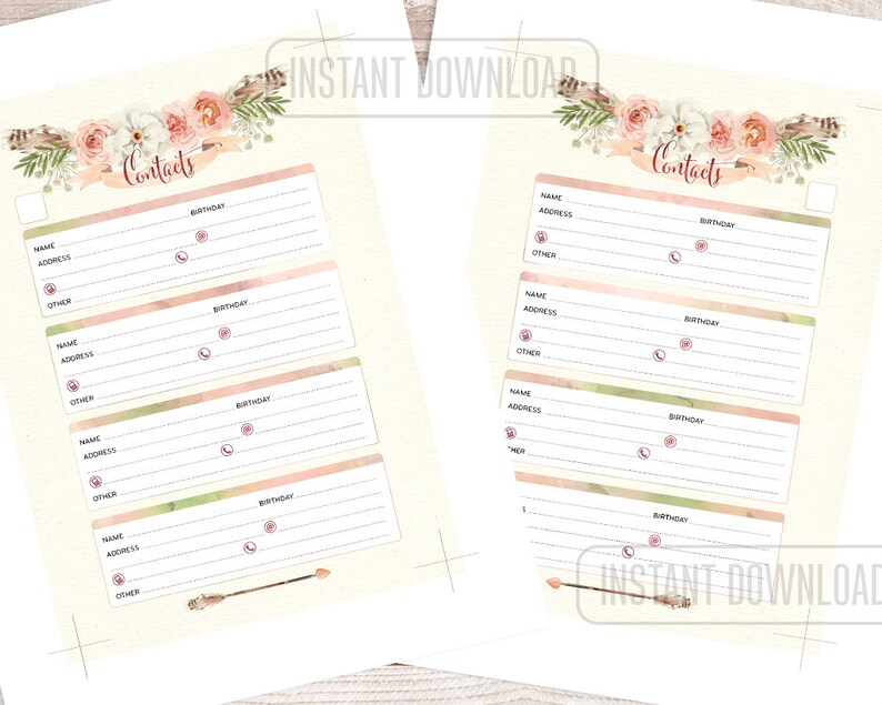 A5 Address Book for Planner Contacts Printable Page Half - Etsy