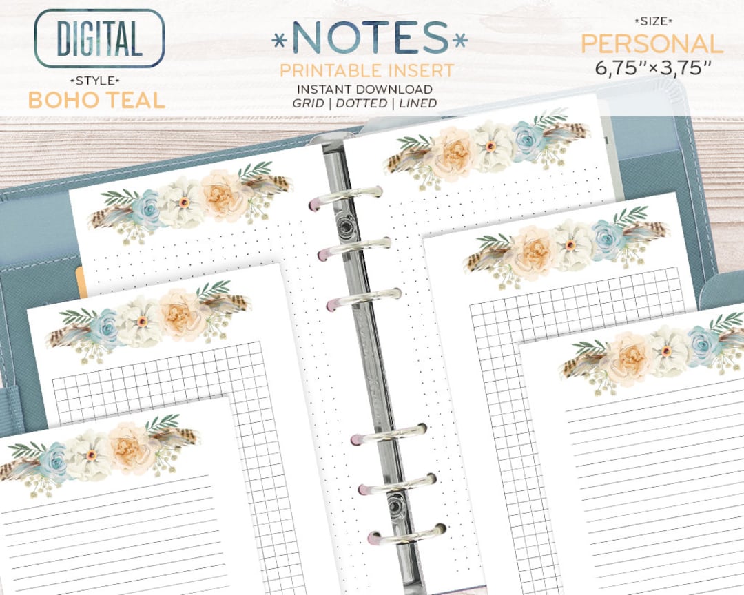 PERSONAL Size Planner, Notes Printable Pages, Dotted Grid Lined to Do ...