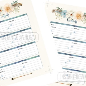 A5 Address Book for Planner, Contacts Printable Page, Half Size Insert ...