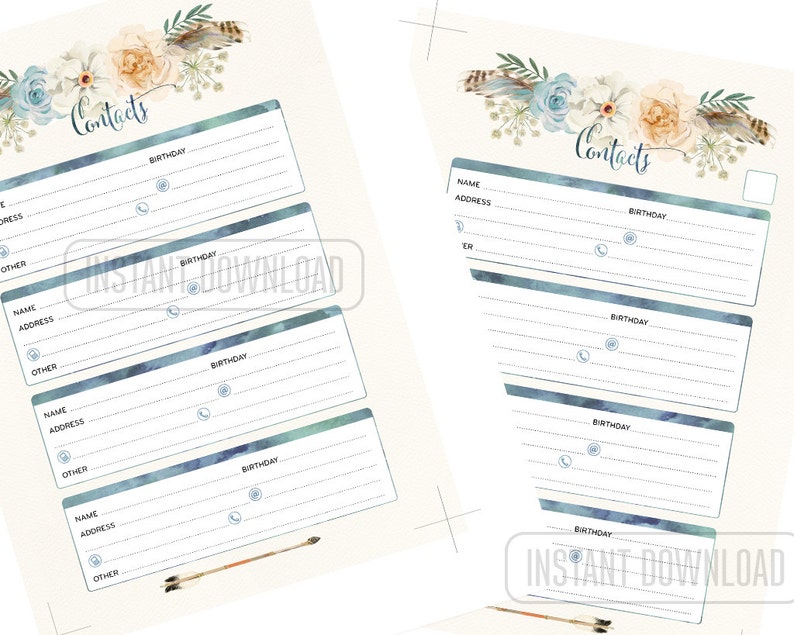 A5 Address Book for Planner, Contacts Printable Page, Half Size Insert ...