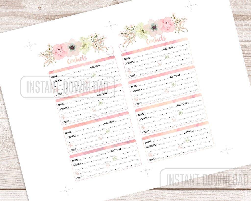 PERSONAL Size Address Book for Planner, Contacts Printable Page ...