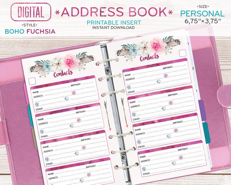 PERSONAL Size Address Book for Planner, Contacts Printable Page ...