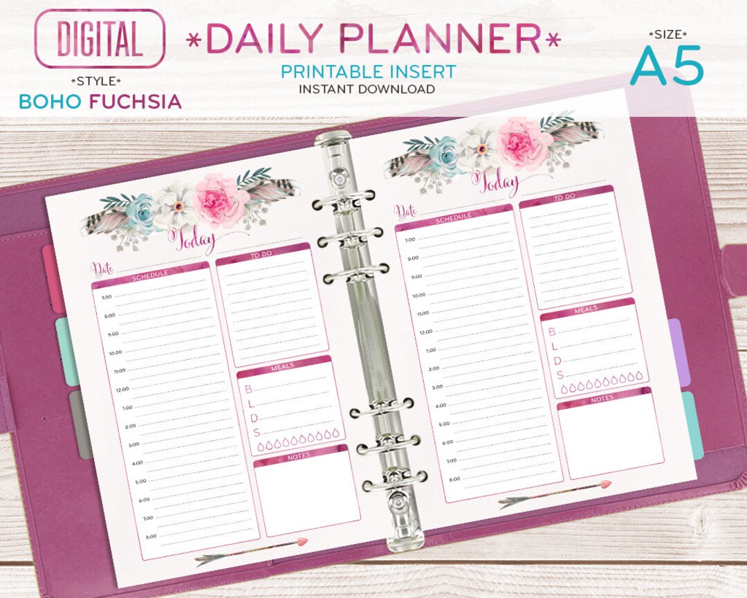 A5 Daily Planner, Printable Pages, Inserts, Watercolor Florals ...