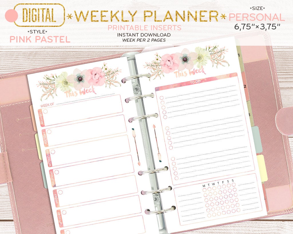 PERSONAL Size Weekly Planner, Printable Pages a Week per 2 Pages to Do ...