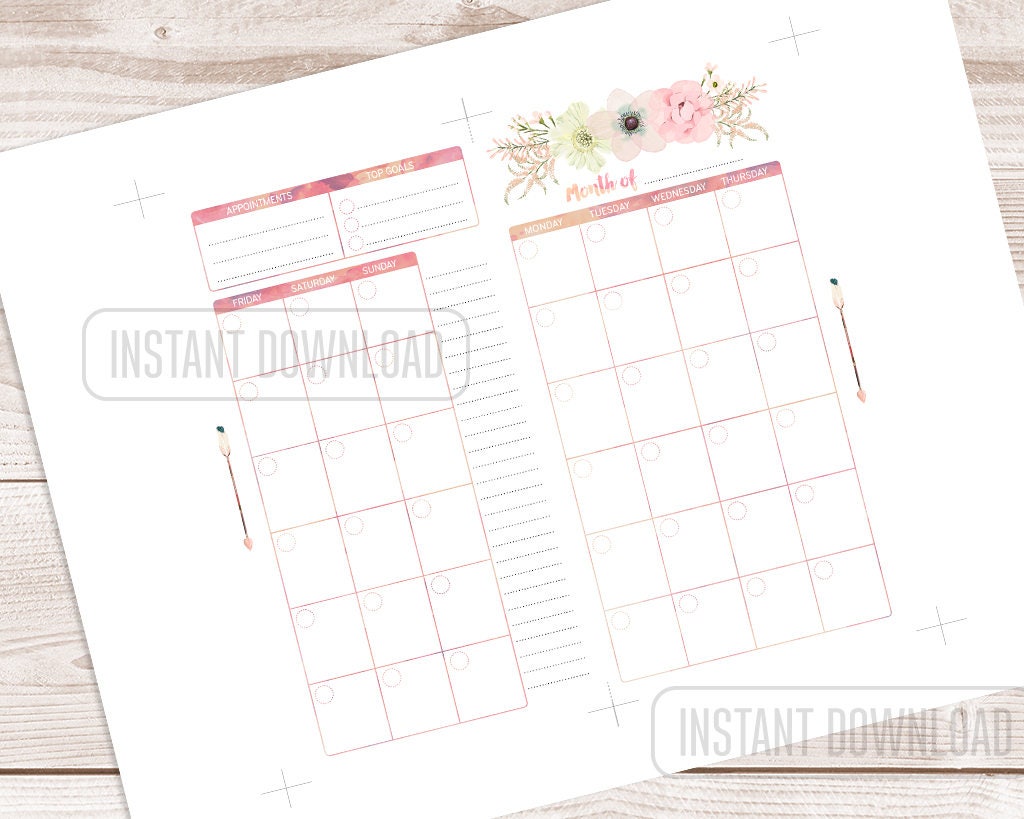 PERSONAL Size Monthly Planner, Printable One Month per 2 Pages, to Do ...