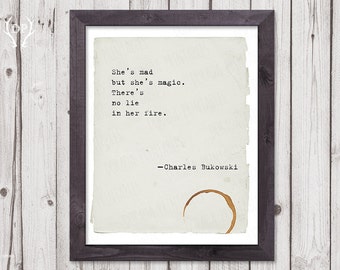 Typewriter quote she’s mad Bukowski printable art instant download