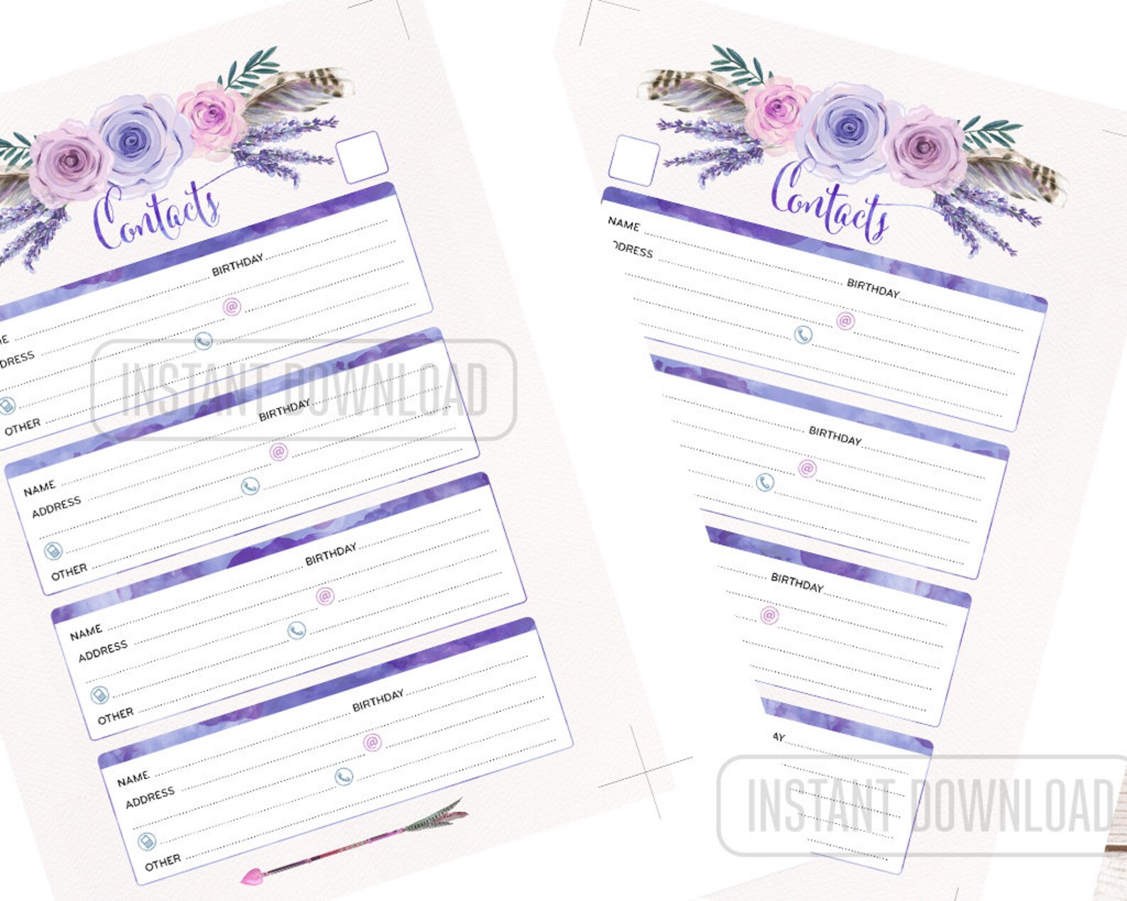 A5 Address Book for Planner, Contacts Printable Page Half Size Insert ...