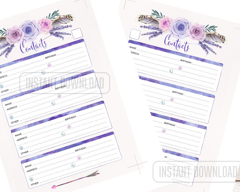 A5 Address Book for Planner, Contacts Printable Page Half Size Insert ...