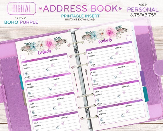 PERSONAL Size Address Book for Planner Contacts Printable | Etsy