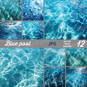 Sfondo della piscina di acqua blu, nuoto in piscina blu acqua immagini quadrate decorazione acqua increspata sotto il mare insta. Download istantaneo. 0044TS C