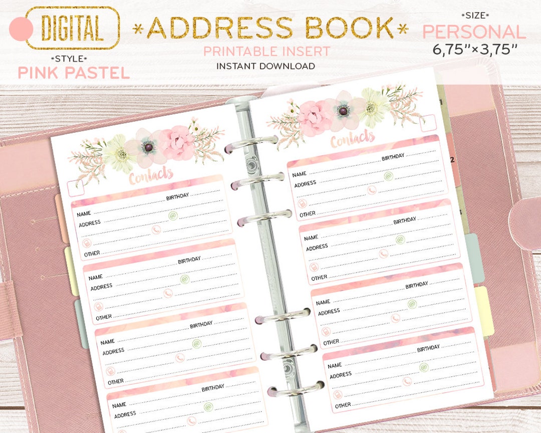 PERSONAL Size Address Book for Planner, Contacts Printable Page ...