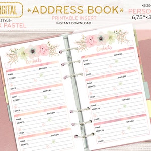 PERSONAL Size Address Book for Planner, Contacts Printable Page ...