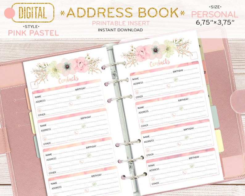 PERSONAL Size Address Book for Planner, Contacts Printable Page ...