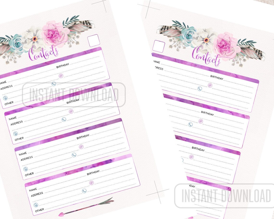 A5 Address Book for Planner, Contacts Printable Page Half Size Insert ...