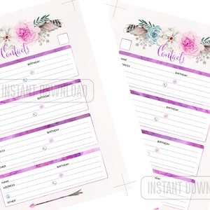 A5 Address Book for Planner, Contacts Printable Page Half Size Insert ...