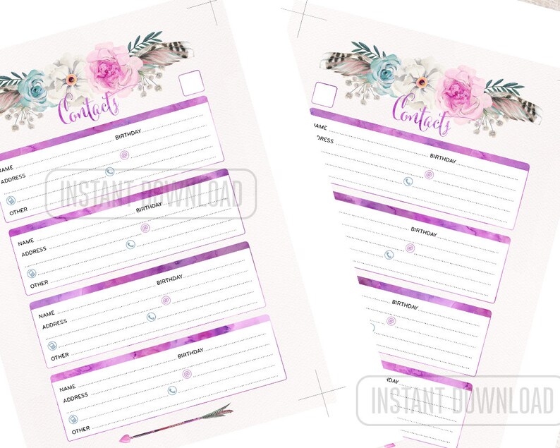 A5 Address Book for Planner, Contacts Printable Page Half Size Insert ...