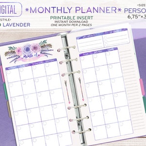 PERSONAL Size Monthly Planner Insert Printable Month per 2 Pages to Do ...