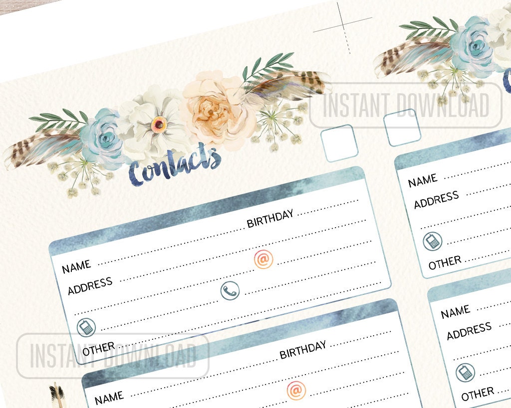 PERSONAL Size Address Book for Planner, Contacts Printable Page ...