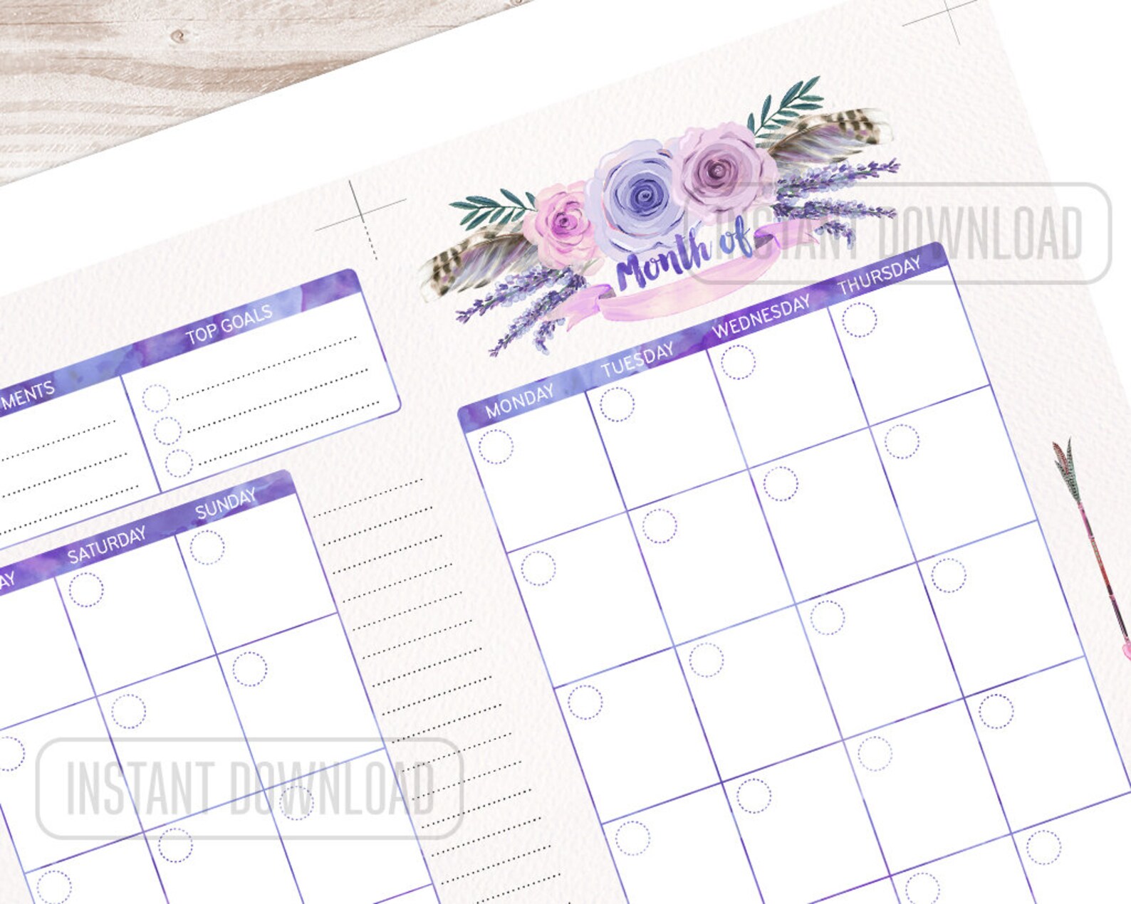 PERSONAL Size Monthly Planner Insert Printable Month per 2 Pages to Do ...