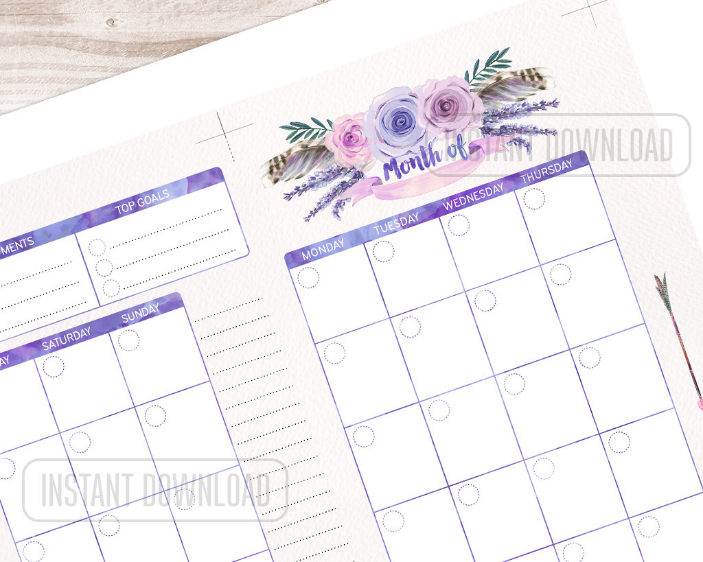 PERSONAL Size Monthly Planner Insert Printable Month per 2 Pages to Do ...