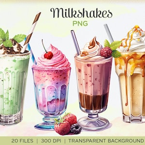 Milkshakes-illustraties, PNG&#39;s, ijs, koude dranken, matcha-ijsdrank, muntmilkshake, transparante achtergrond, instant download. 0016TS