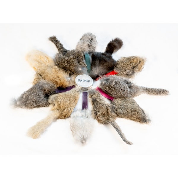 Catnip Filled Rabbit Fur Mouse Shaped Cat Toy Mini Size