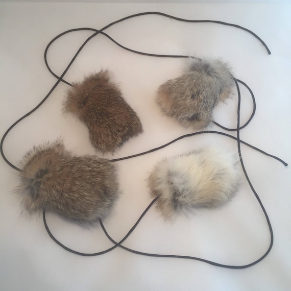 Rabbit Fur chirp toy on a long string | Etsy