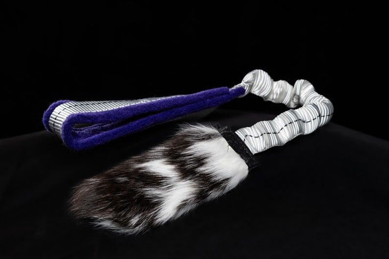Rabbit Fur Bungee Handled Tuggie Small Dog Toy Small Dog Agility low resistance gentle tug image 3