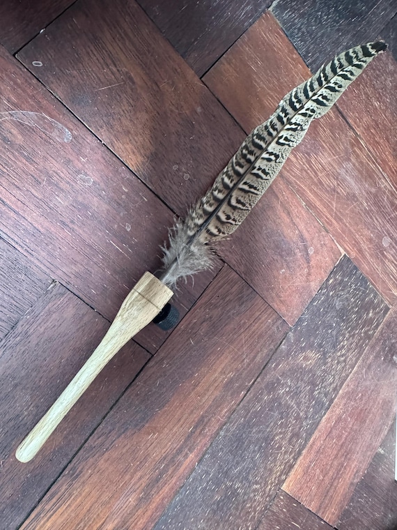 One Off turned handle spalted beech pheasant feather