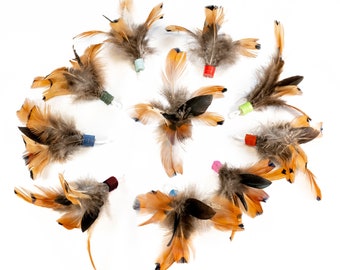 Pheasant and crow feather flower cat fishing pole attachment toy for interactive play natural