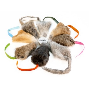 Catnip Filled Rabbit Fur Mouse Shaped Cat Toy, Large Size, Ethically Sourced, Cat Lover Gift, Handmade in UK