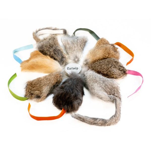 Catnip Filled Rabbit Fur Mouse Shaped Cat Toy, Large Size, Ethically Sourced, Cat Lover Gift, Handmade in UK