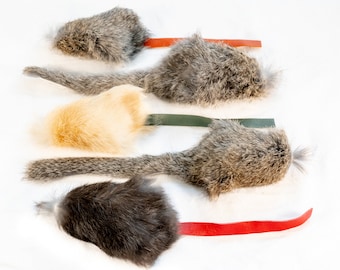 Muisvormig hondenspeelgoed van konijnenbont met pieper, alleen geschikt voor kleine honden | Handgemaakt in het Verenigd Koninkrijk Squeak Mouse