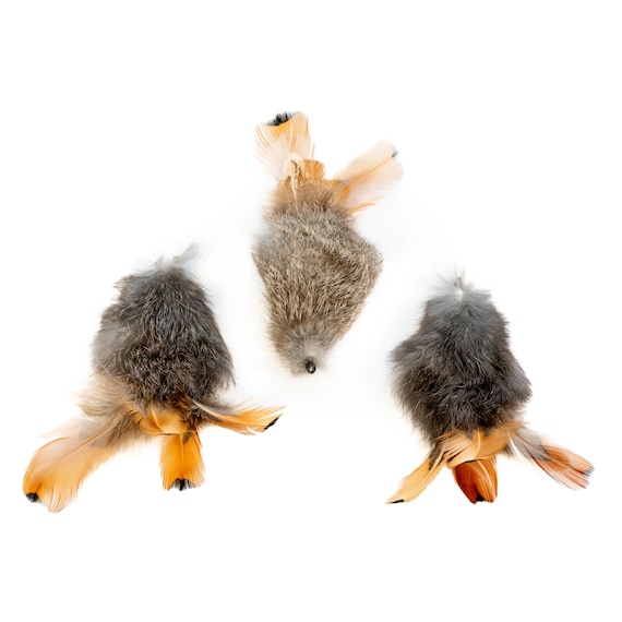 Catnip Filled Rabbit Fur Mouse Shaped Cat Toy With Pheasant