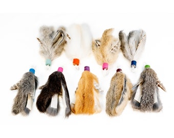 Señuelo de plumas y piel de conejo, accesorio para caña de pescar para gatos, juguete para juego interactivo natural