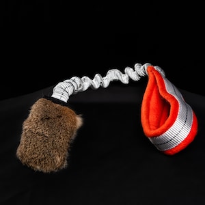 Rabbit Fur Bungee Handled Tuggie Small Dog Toy Small Dog Agility low resistance gentle tug image 1