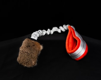 Rabbit Fur Bungee  Handled  Tuggie Small Dog Toy Small Dog Agility low resistance gentle tug