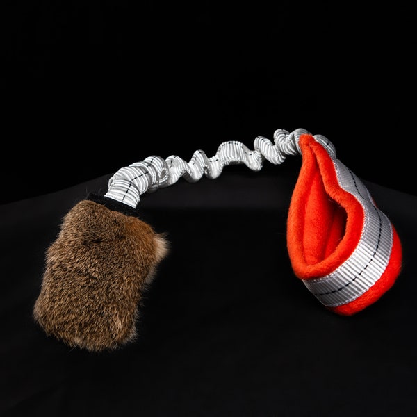Rabbit Fur Bungee  Handled  Tuggie Small Dog Toy Small Dog Agility low resistance gentle tug