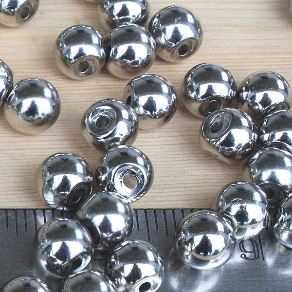 Set of 6 - Silver 5/8 inch ball shape button and shank back - Shiny Reflective
