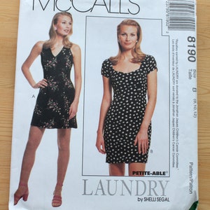 McCall&#39;s LAUNDRY by Shelli Segal Dress Pattern #8190 - Size 8 10 12 - UNCUT Pattern - printed 1996 - Empire Waist - Halter Dress