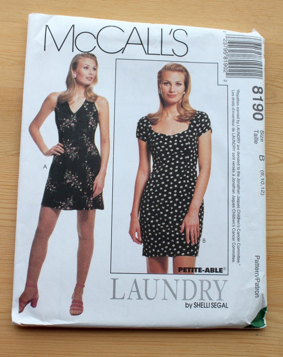 McCall's LAUNDRY by Shelli Segal Dress Pattern #8190 - Size 8 10 12 - UNCUT  Pattern - printed 1996 - Empire Waist - Halter Dress
